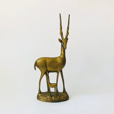 Large Brass Gazelle with Baby 