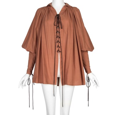 PX Helen Robinson Vintage Terracotta Cotton Lace Up Blouson Sleeve Poet Top