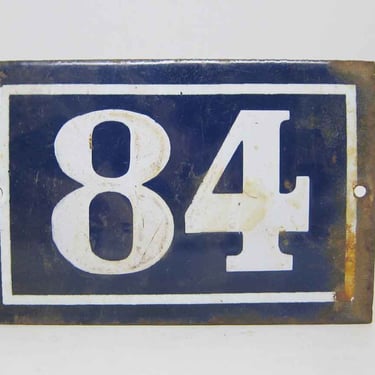 Blue &#038; White Enamel Number 84 Sign