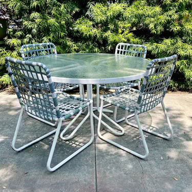 Vintage Brown Jordan Lido Patio Set – 4 Armless Chairs & Tulip Table 