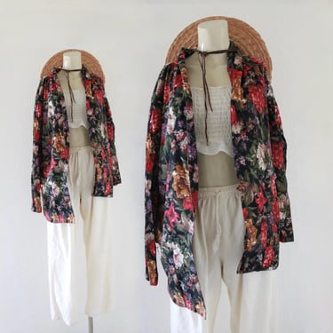 dark floral library jacket - s- womens 90s black flower flowercore maximalist blazer suit jacket academia library small 