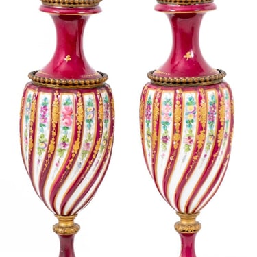 Sevres Rose du Barry Vases, Pair