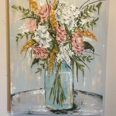 Flowers in Vase on Canvas