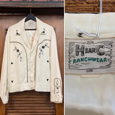 Vintage 1950’s Size L “H Bar C” Western Cowboy Gabardine Rockabilly Jacket, 50’s Snap Button Jacket, 50’s Embroidery, Vintage Clothing 