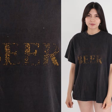 Y2K Beer Shirt Black Distressed Tshirt Drinking Slogan T Shirt Vintage Graphic T Shirt Retro 00s Large L 