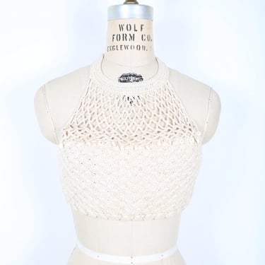 Vintage Handmade Crochet Halter Top Boho Bohemian Woodstock Hippie Hippy Summer Street Retro 