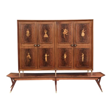 Eugenio Diez Illuminated Four-Door Cabinet with Incredible Figural Inlays 1940s - SOLD