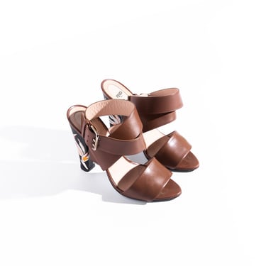 FENDI Brown Floral Heel Sandals (Sz. 39)