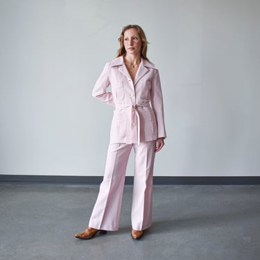 1970s Pale Pink 2pc Womens Pant Suit 