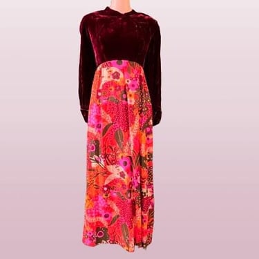 psychedelic maxi dress 1960s mod flower power gown small 