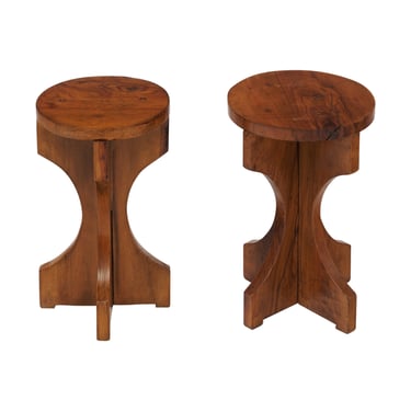 French Vintage Olive Wood Side Tables / Stools