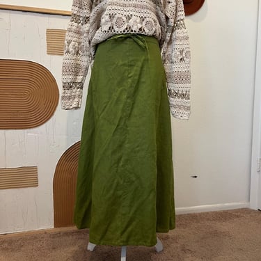 Vintage 90s Bridgewater Avocado Green Linen Patchwork Stitched Midi Skirt - 22W 