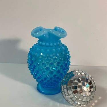 Vintage Fenton Blue Opalescent Ruffle Vase