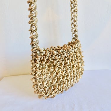 1960's 70's Gold Metal Chain Link Purse with Shoulder Strap Mod Go Go Paco Rabanne Style 60's Handbags 