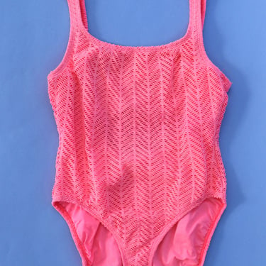 1990s Catalina Popping Pink Mesh One Piece L