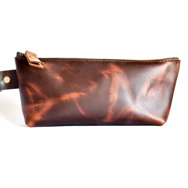 Leather Zipper Bag | Leather Pencil Pouch | Makeup Bag | Made in USA 