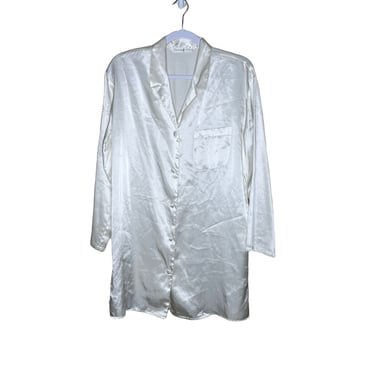 Victoria Secret White Satin Button Down Sleep Shirt Night Shirt, Pajama Shirt, Size Small 