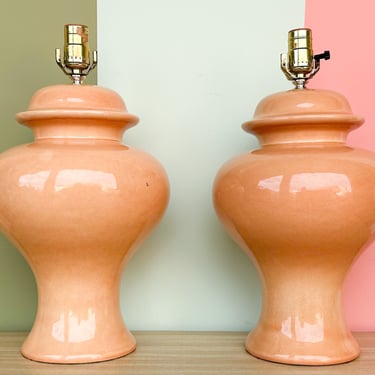 Pair of Peach Ginger Jar Lamps