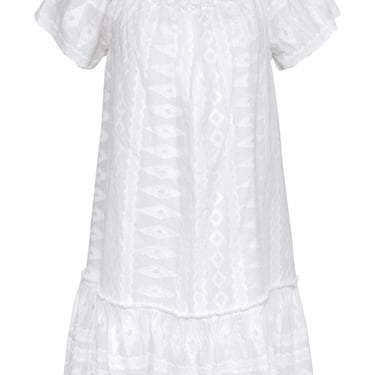 Rebecca Taylor - White Embroidered Short Sleeve Off The Shoulder Dress Sz 6