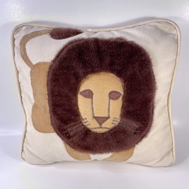 Vintage Kitsch 1970 CHESHIRE Salem Massachusetts Lion Corduroy Throw Pillow