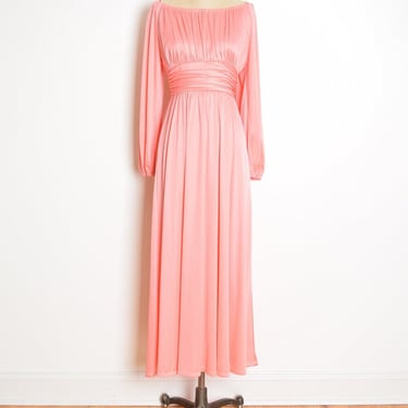 vintage 70s dress peach pink grecian off shoulder maxi disco prom dress S clothing 