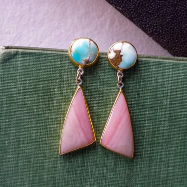 22k Turquoise & Pink Opal Wing Earrings