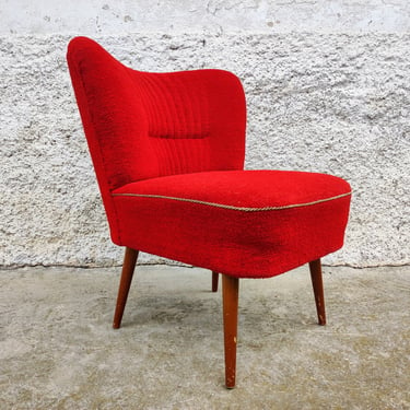 Vintage Cocktail Armchair/ Mid Century Lounge Cocktail Armchair / Vintage Red Fabric Lounge Armchair / Vintage Furniture / 60s Yugoslavia 