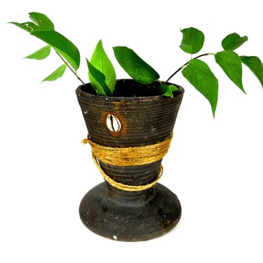 VINTAGE: African Handmade Pottery Cowrie Shells Vase - Plant Holder - Rustic Vase - SKU 28-A-00008867 
