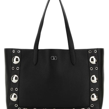 Valentino Garavani Women Black Leather Vlogo Signature Shopping Bag