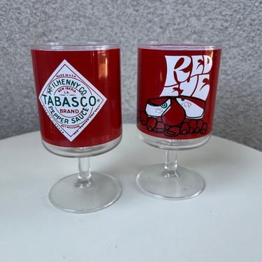 Vintage glasses set 2 Tabasco Red Eye theme pedestal style 