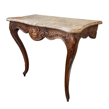 A French Louis XV Style Carved Oak Wall Console Table with Marble Top