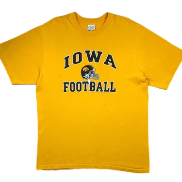 Vintage 90s University of Iowa Hawkeyes Football Made in USA Collegiate Style Graphic T-Shirt Size XL 