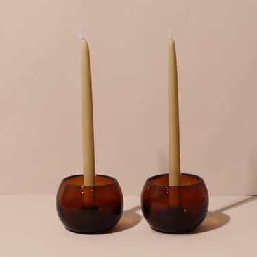 Brown Glass Candlestick Holders, Vintage Glass Candlestick Holders 