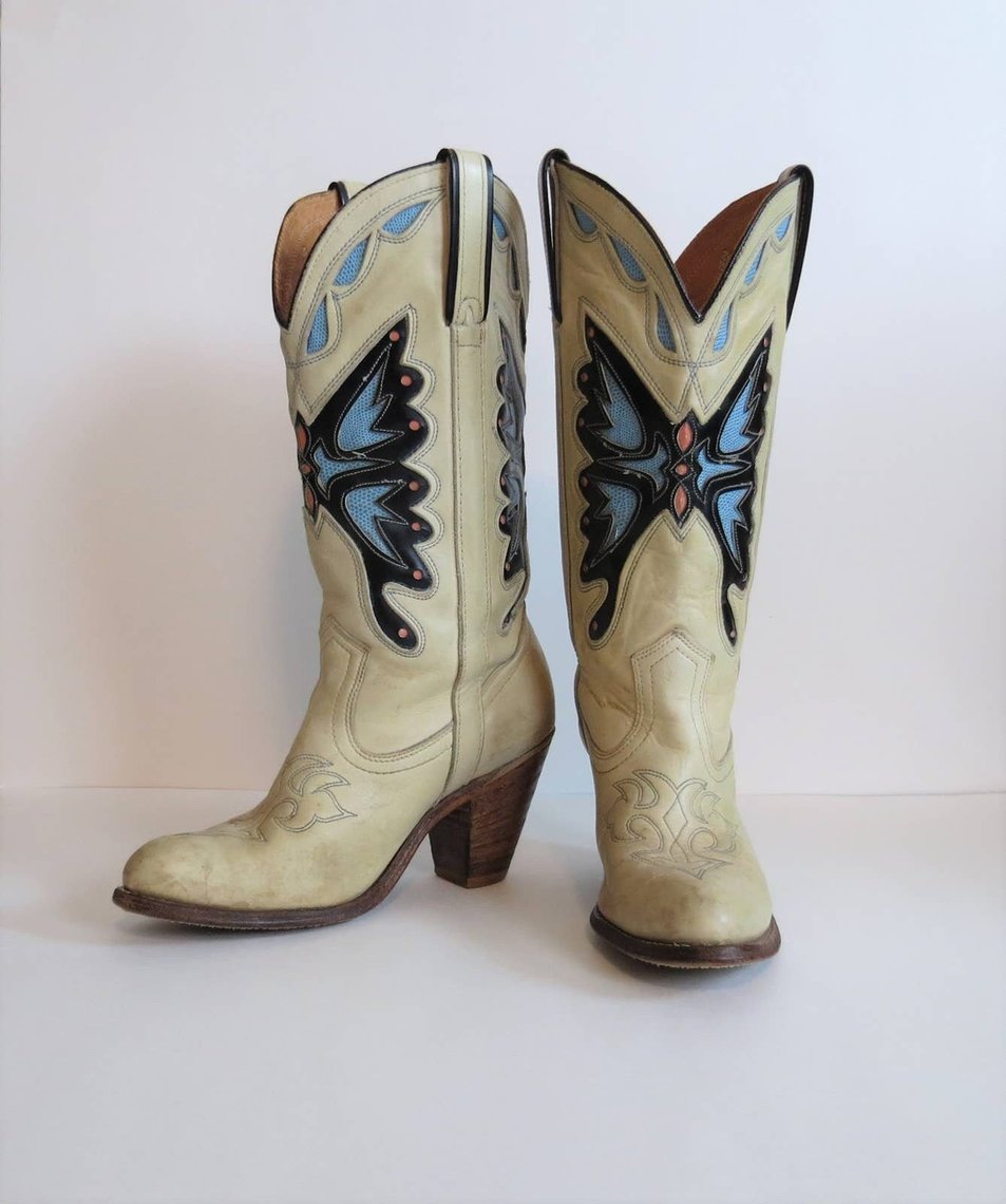 Vintage Y2K Miss Capezio butterfly western boots, leather