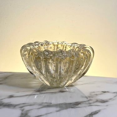 Murano flower/crown bowl in gold and clear glass with bullicante / aventurine design 