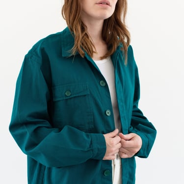 Vintage Emerald Green Single Pocket Work Jacket | Unisex Cotton Utility | Made in Italy | M L | IT459 