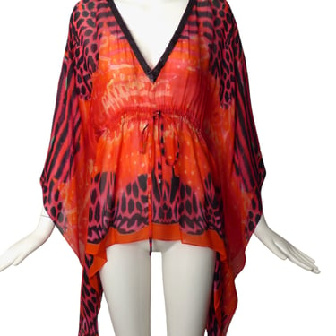 ROBERTO CAVALLI- Silk Print Caftan Blouse, Size 12