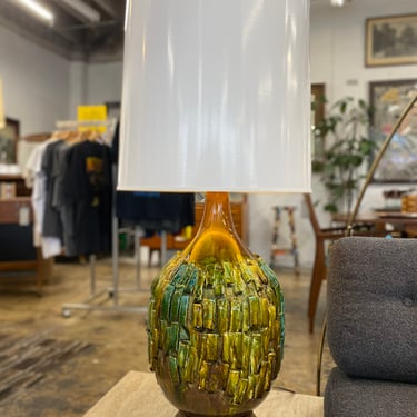 Mid Century Glazed Textured Ceramic Table Lamp