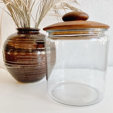 Vintage Goodwood Teak Wood canister glass jar