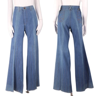 70s channel stitch denim bell bottom jeans 32", vintage 1970s VICEROY jeans, 70s high rise jeans, 70s pants, 70s flares , 70s bells sz 8-10 