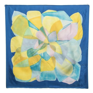1960's Jeanne Lanvin Paris Blue and Yellow Twill Silk Scarf
