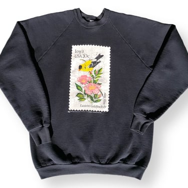Vintage 80s Iowa US Postal Eastern Gold Finch & Wild Rose Stamp Designs Crewneck Sweatshirt Pullover Size Large/XL 