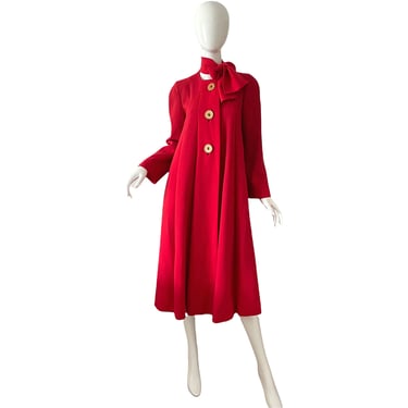 60s Pauline Trigere Dress Coat / Vintage Mod Swing Coat / 60s Scarf Coat Medium 