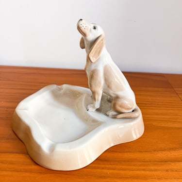 Dog Ashtray Porcelain Sculpture Figure 