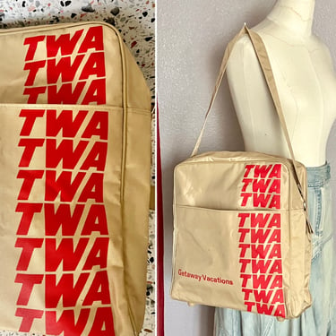 Vintage Airlines Travel Bag, TWA Tote Carry On Luggage, Vegan, Zip Up, Satchel, 60s 70s 