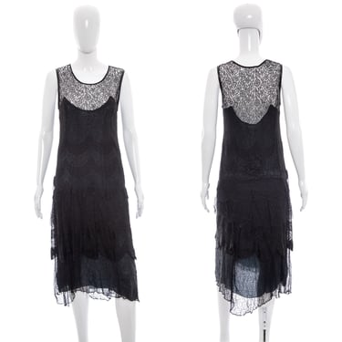 1920's Black Tiered Lace Dress Size XS