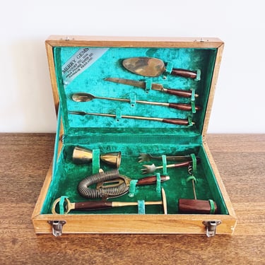 Vintage Thai Brass and Teak Bar Tools Set 