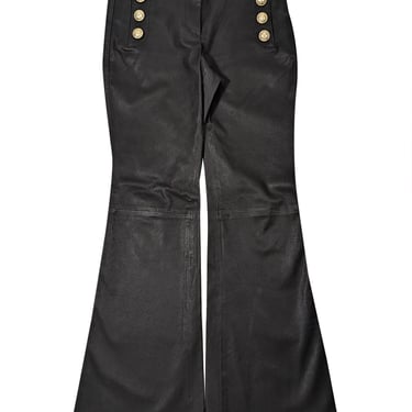 Derek Lam - Black Leather Flare Pants w/ Gold Buttons Sz 4