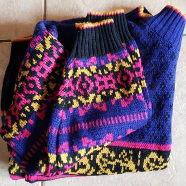 Vintage 80s Colorful Mixed Print Gitano Sweater! Made in Korea  Sz  M 