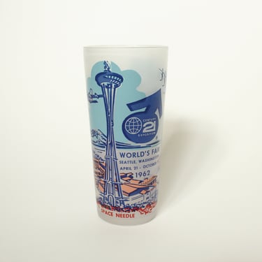 Vintage 1962 Seattle World's Fair Commemorative Souvenir Tumbler / Glass - Frosted Glass - Screen Printed Design 